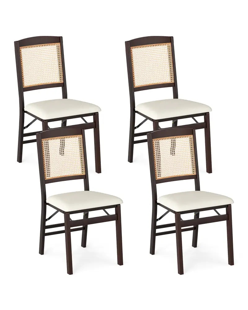 Folding Dining Chairs Set of 4 Rubber Wood Chairs with Linen Padded Seat-Coffee - Coffee - Dining Chairs
