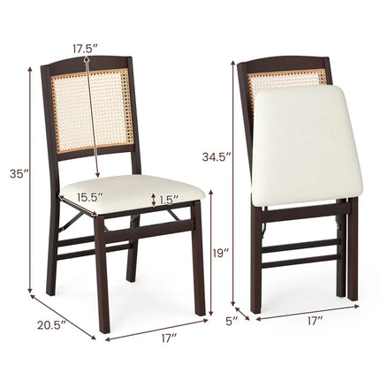 Folding Dining Chairs Set of 4 Rubber Wood Chairs with Linen Padded Seat-Coffee - Coffee - Dining Chairs