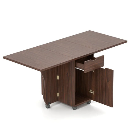 Folding Dining Table 3-in-1 Space-Saving Drop Leaf Kitchen Table with Lockable Wheels-Walnut - Walnut - Dining Tables