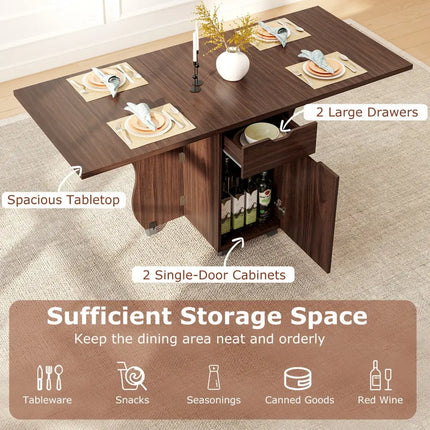 Folding Dining Table 3-in-1 Space-Saving Drop Leaf Kitchen Table with Lockable Wheels-Walnut - Walnut - Dining Tables