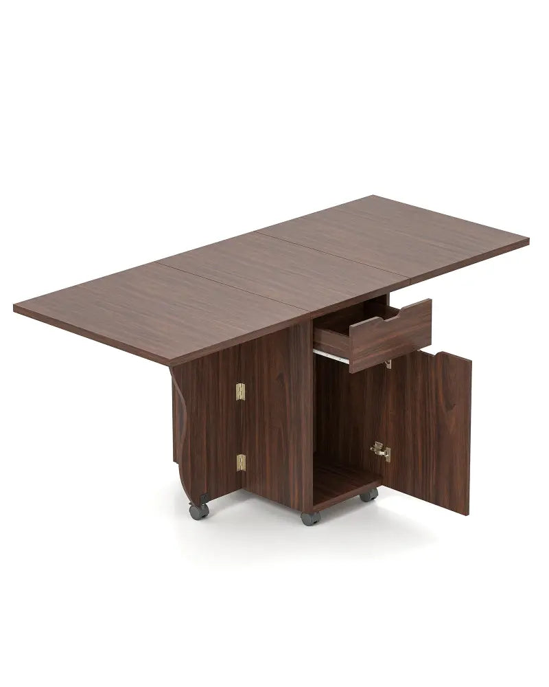 Folding Dining Table 3-in-1 Space-Saving Drop Leaf Kitchen Table with Lockable Wheels-Walnut - Walnut - Dining Tables