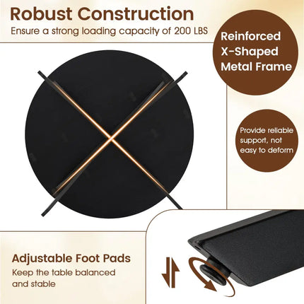 Folding Dining Table 47 Inch Extendable Round Kitchen Table with Drop Leaves-Black - Black - Dining Tables