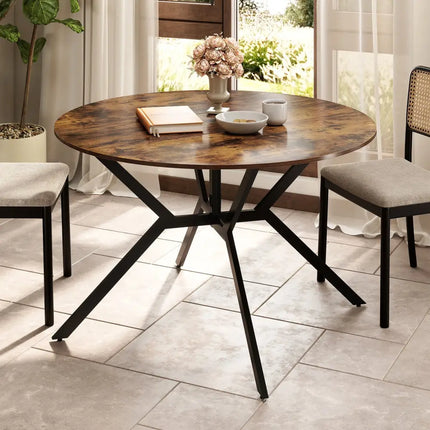 Folding Dining Table 47 Inch Extendable Round Kitchen Table with Drop Leaves-Rustic Brown - Rustic Brown - Dining Tables