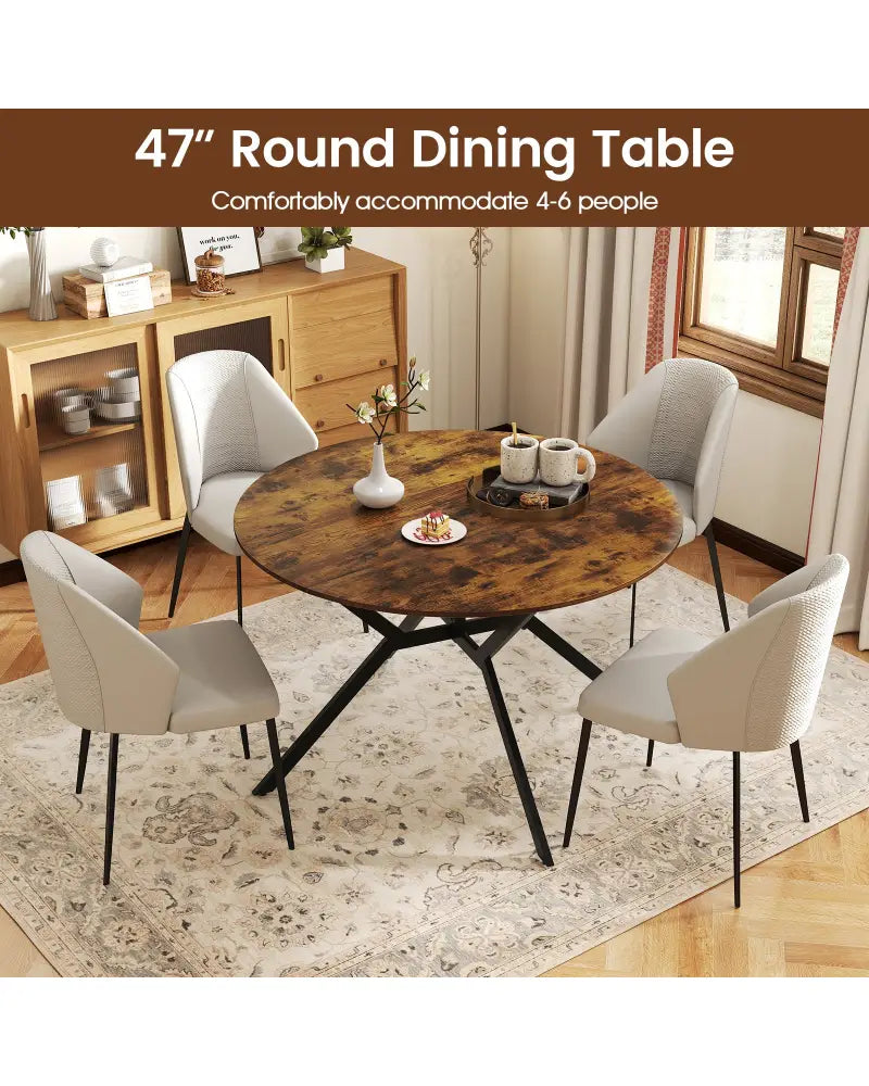 Folding Dining Table 47 Inch Extendable Round Kitchen Table with Drop Leaves-Rustic Brown - Rustic Brown - Dining Tables