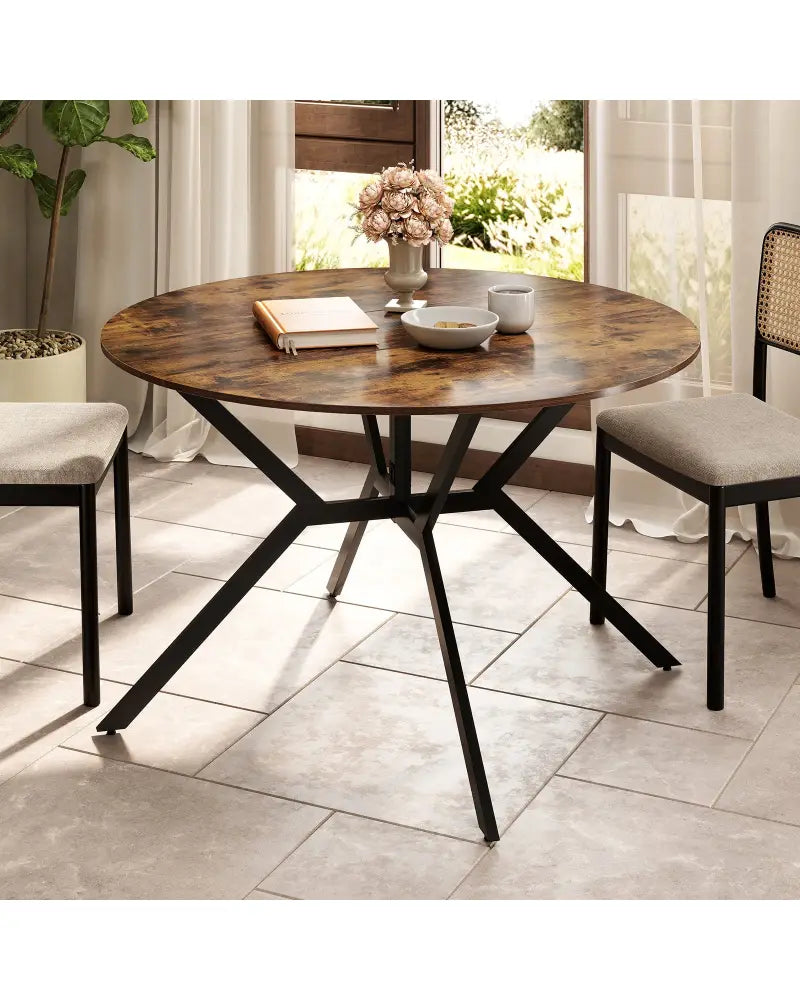 Folding Dining Table 47 Inch Extendable Round Kitchen Table with Drop Leaves-Rustic Brown - Rustic Brown - Dining Tables