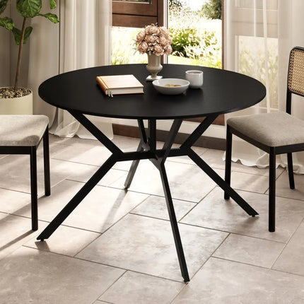 Folding Dining Table 47 Inch Extendable Round Kitchen Table with Drop Leaves-Black - Black - Dining Tables