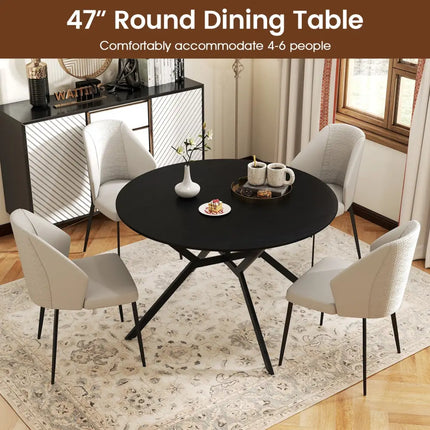 Folding Dining Table 47 Inch Extendable Round Kitchen Table with Drop Leaves-Black - Black - Dining Tables