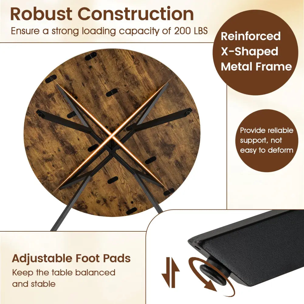 Folding Dining Table 47 Inch Extendable Round Kitchen Table with Drop Leaves-Rustic Brown - Rustic Brown - Dining Tables