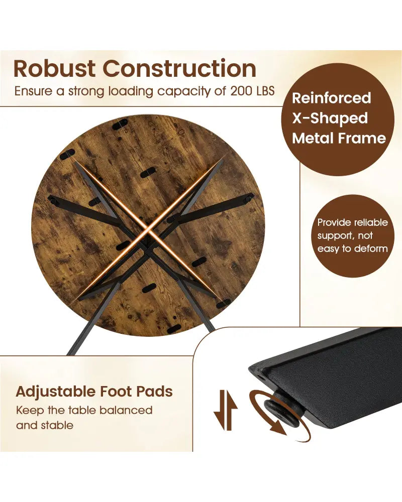 Folding Dining Table 47 Inch Extendable Round Kitchen Table with Drop Leaves-Rustic Brown - Rustic Brown - Dining Tables