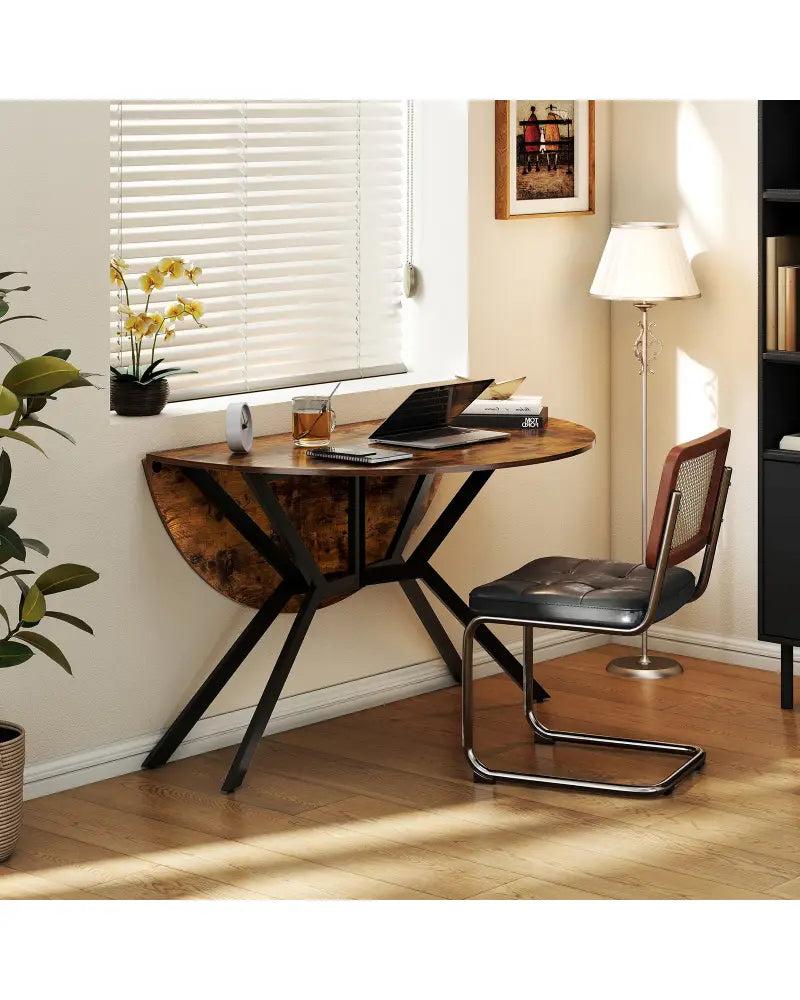 Folding Dining Table 47 Inch Extendable Round Kitchen Table with Drop Leaves-Rustic Brown - Rustic Brown - Dining Tables