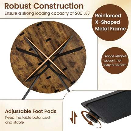 Folding Dining Table 47 Inch Extendable Round Kitchen Table with Drop Leaves-Rustic Brown - Rustic Brown - Dining Tables