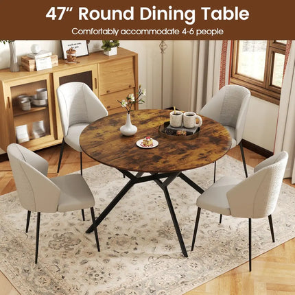Folding Dining Table 47 Inch Extendable Round Kitchen Table with Drop Leaves-Rustic Brown - Rustic Brown - Dining Tables