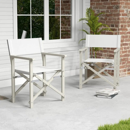 Folding Director Chair with Acacia Wood Frame and Machine Washable Oxford Fabric-Off White - Off White - Patio Dining