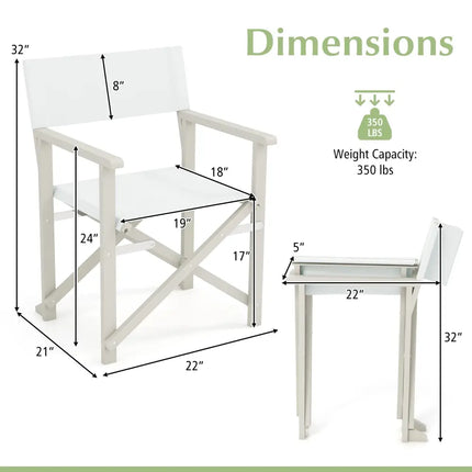 Folding Director Chair with Acacia Wood Frame and Machine Washable Oxford Fabric-Off White - Off White - Patio Dining