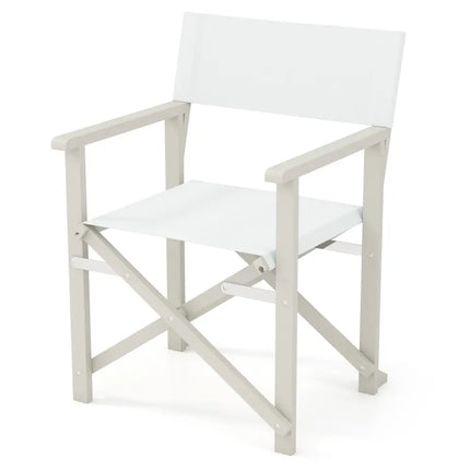 Folding Director Chair with Acacia Wood Frame and Machine Washable Oxford Fabric-Off White - Off White - Patio Dining