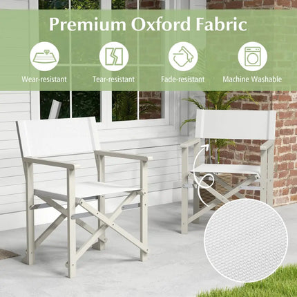 Folding Director Chair with Acacia Wood Frame and Machine Washable Oxford Fabric-Off White - Off White - Patio Dining