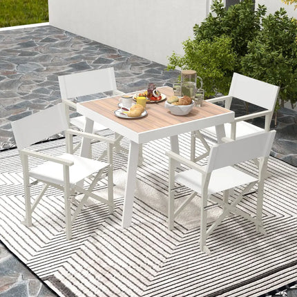 Folding Director Chair with Acacia Wood Frame and Machine Washable Oxford Fabric-Off White - Off White - Patio Dining