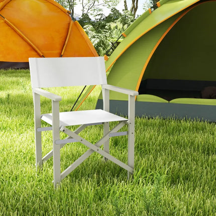 Folding Director Chair with Acacia Wood Frame and Machine Washable Oxford Fabric-Off White - Off White - Patio Dining