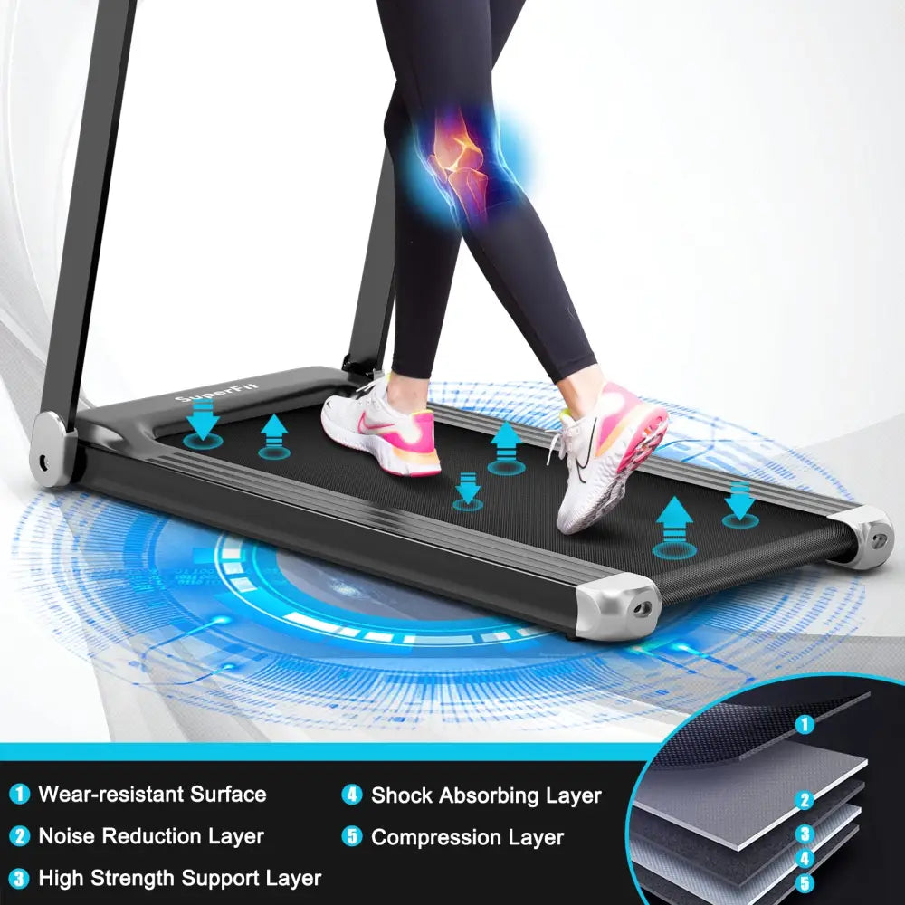 Folding Electric Compact Walking Treadmill with APP Control Speaker-Silver - Silver - Treadmills