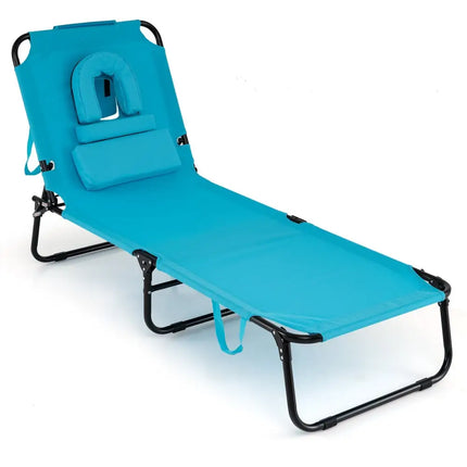 Folding Face Down Tanning Chair with Face Hole 3 Removable PillowsTurquoise - Oasis Home Essentials