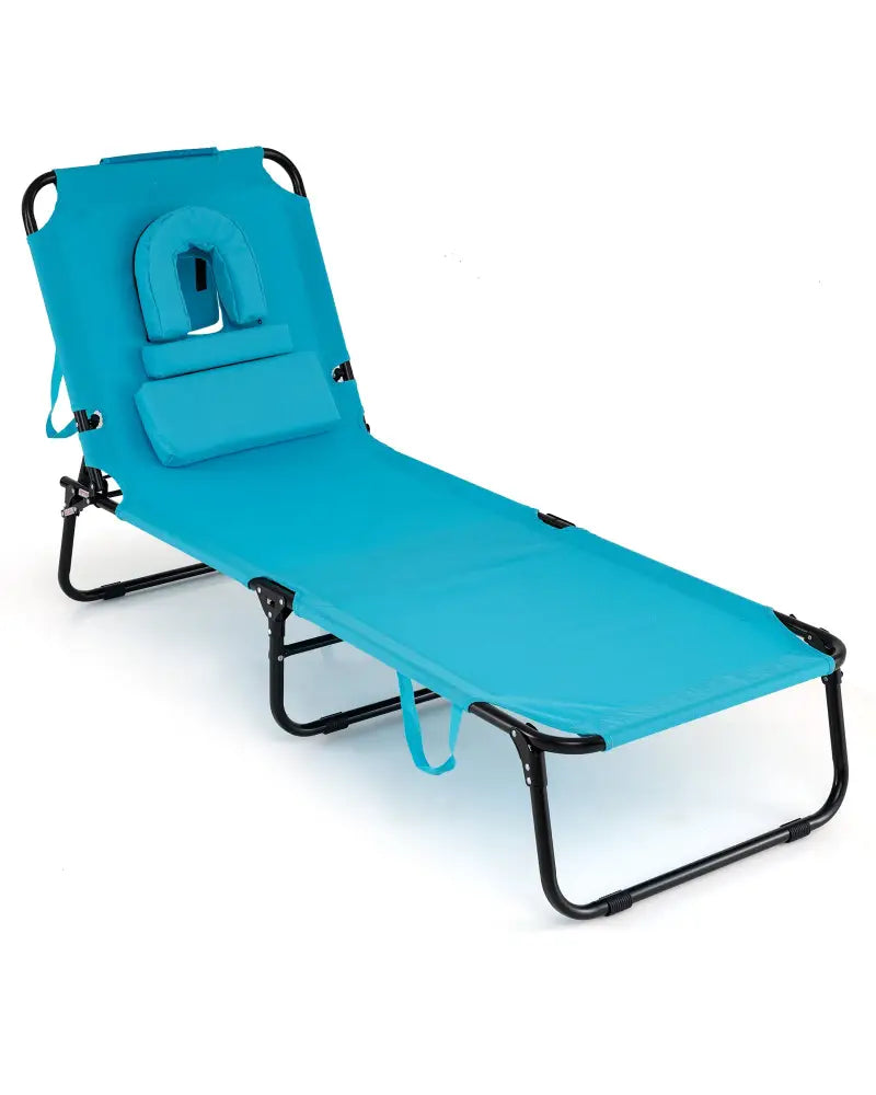 Folding Face Down Tanning Chair with Face Hole 3 Removable Pillows-Turquoise - Turquoise - Outdoor Chaise Lounges