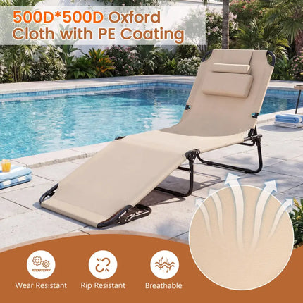Folding Face Down Tanning Chair with Face Hole 3 Removable Pillows-Beige - Beige - Beach & Lawn Chairs