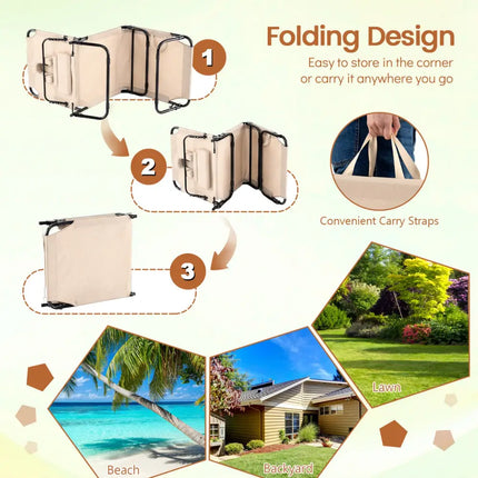 Folding Face Down Tanning Chair with Face Hole 3 Removable Pillows-Beige - Beige - Beach & Lawn Chairs