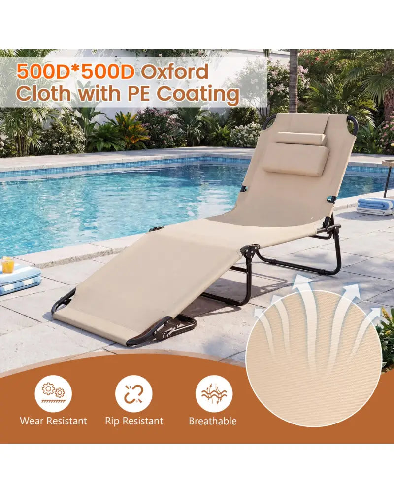 Folding Face Down Tanning Chair with Face Hole 3 Removable Pillows-Beige - Beige - Outdoor Chaise Lounges