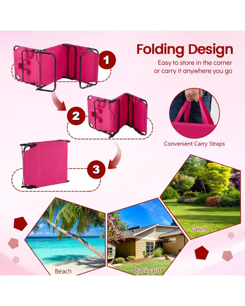 Folding Face Down Tanning Chair with Face Hole 3 Removable Pillows-Pink - Pink - Outdoor Chaise Lounges