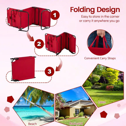 Folding Face Down Tanning Chair with Face Hole 3 Removable Pillows-Red - Red - Beach & Lawn Chairs