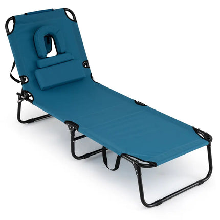Folding Face Down Tanning Chair with Face Hole 3 Removable PillowsBlue - Oasis Home Essentials