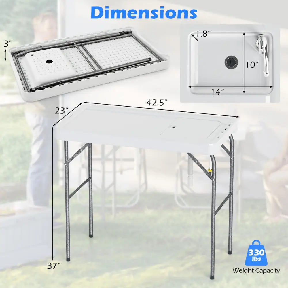 Folding Fish Cleaning Table with Rotatable Faucet & Drainage Hose for Fishing - Camping Furniture