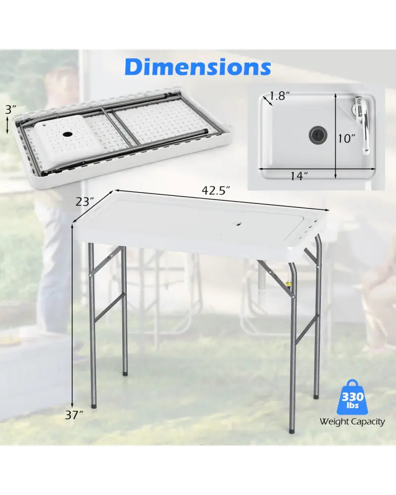 Folding Fish Cleaning Table with Rotatable Faucet & Drainage Hose for Fishing - Camping Furniture