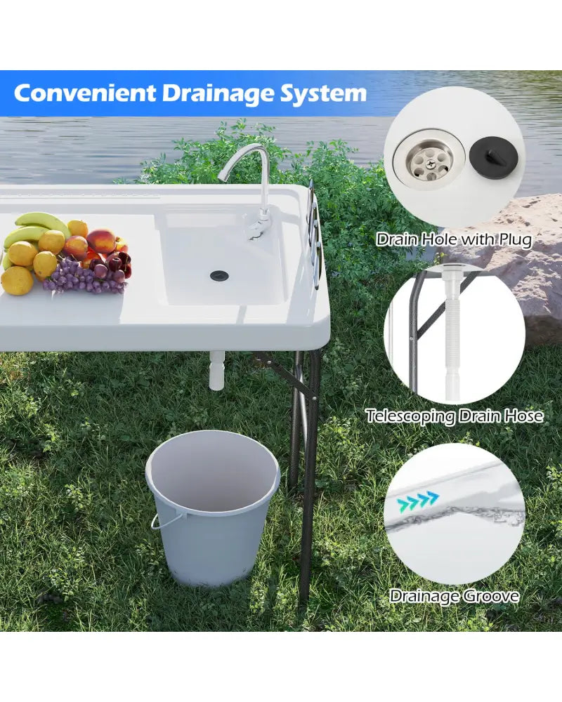 Folding Fish Cleaning Table with Rotatable Faucet & Drainage Hose for Fishing - Camping Furniture