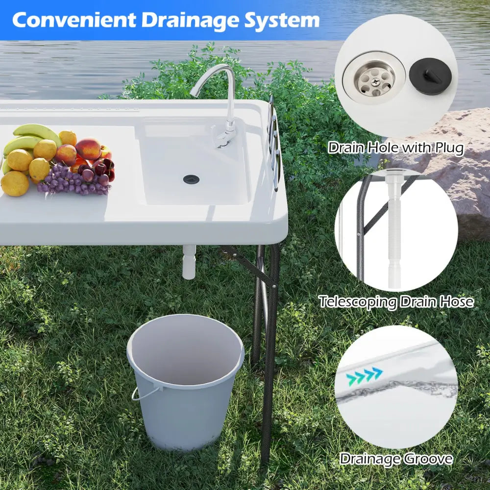Folding Fish Cleaning Table with Rotatable Faucet & Drainage Hose for Fishing - Camping Furniture