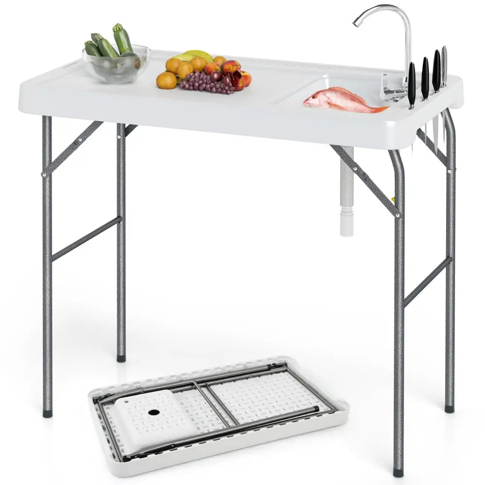 Folding Fish Cleaning Table with Rotatable Faucet & Drainage Hose for Fishing - Camping Furniture