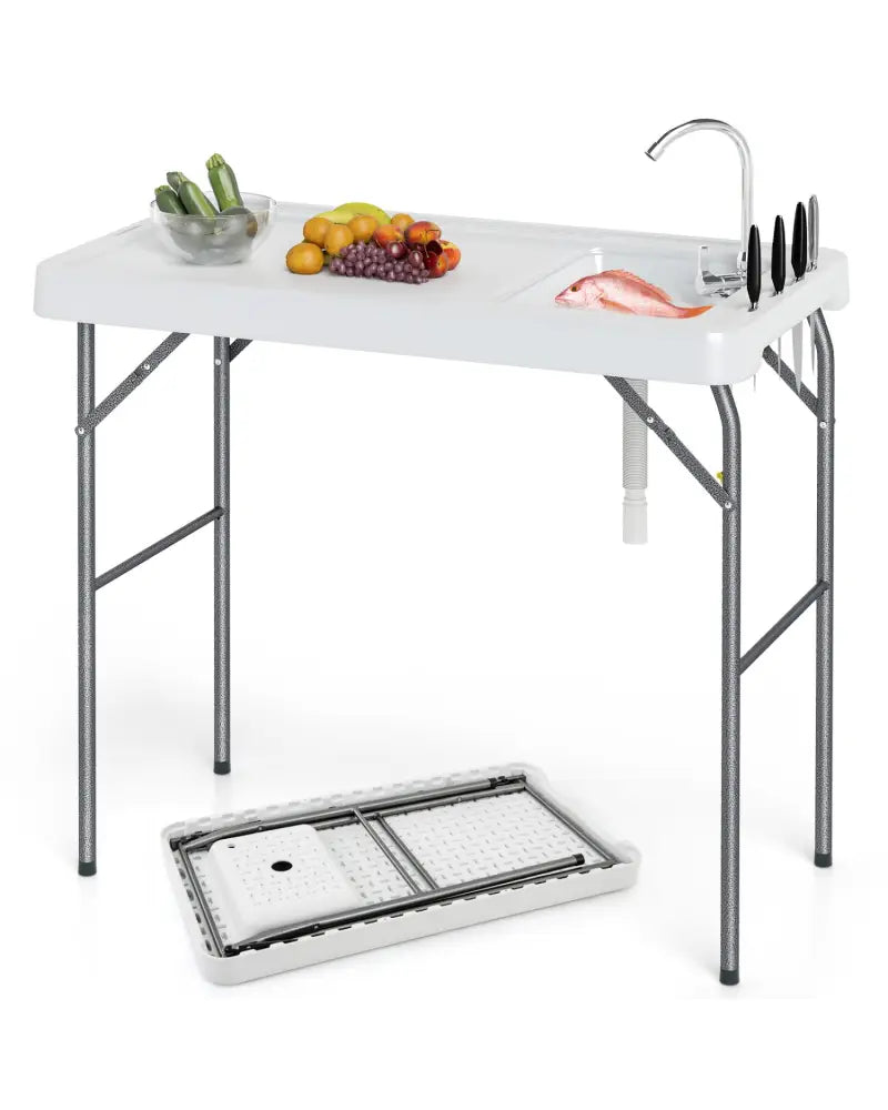 Folding Fish Cleaning Table with Rotatable Faucet & Drainage Hose for Fishing - Camping Furniture