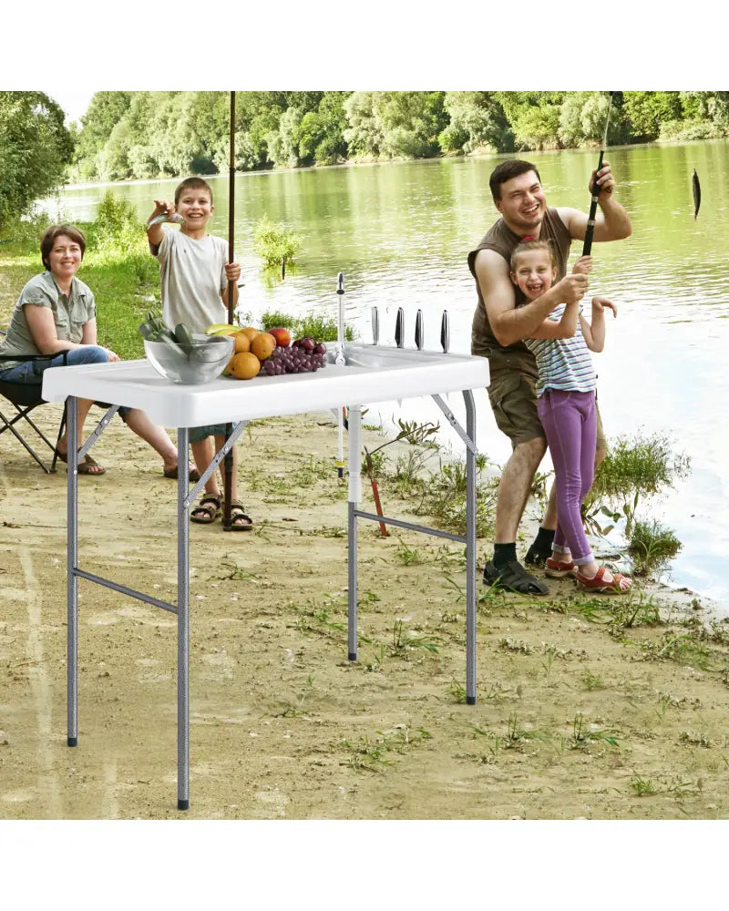 Folding Fish Cleaning Table with Rotatable Faucet & Drainage Hose for Fishing - Camping Furniture
