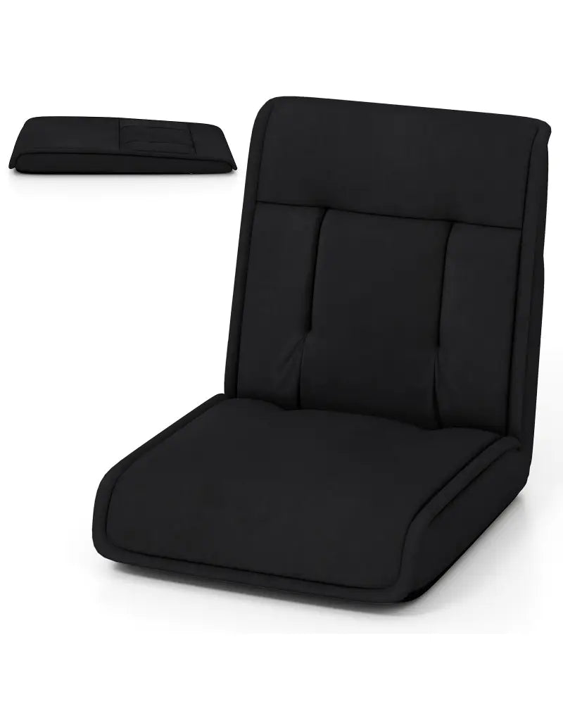 Folding Floor Chair Convertible Lazy Chair with 14-Poistion Adjustable Backrest-Black - Black - Floor Chairs