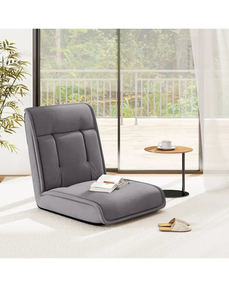 Folding Floor Chair Convertible Lazy Chair with 14-Poistion Adjustable Backrest-Gray - Gray - Floor Chairs