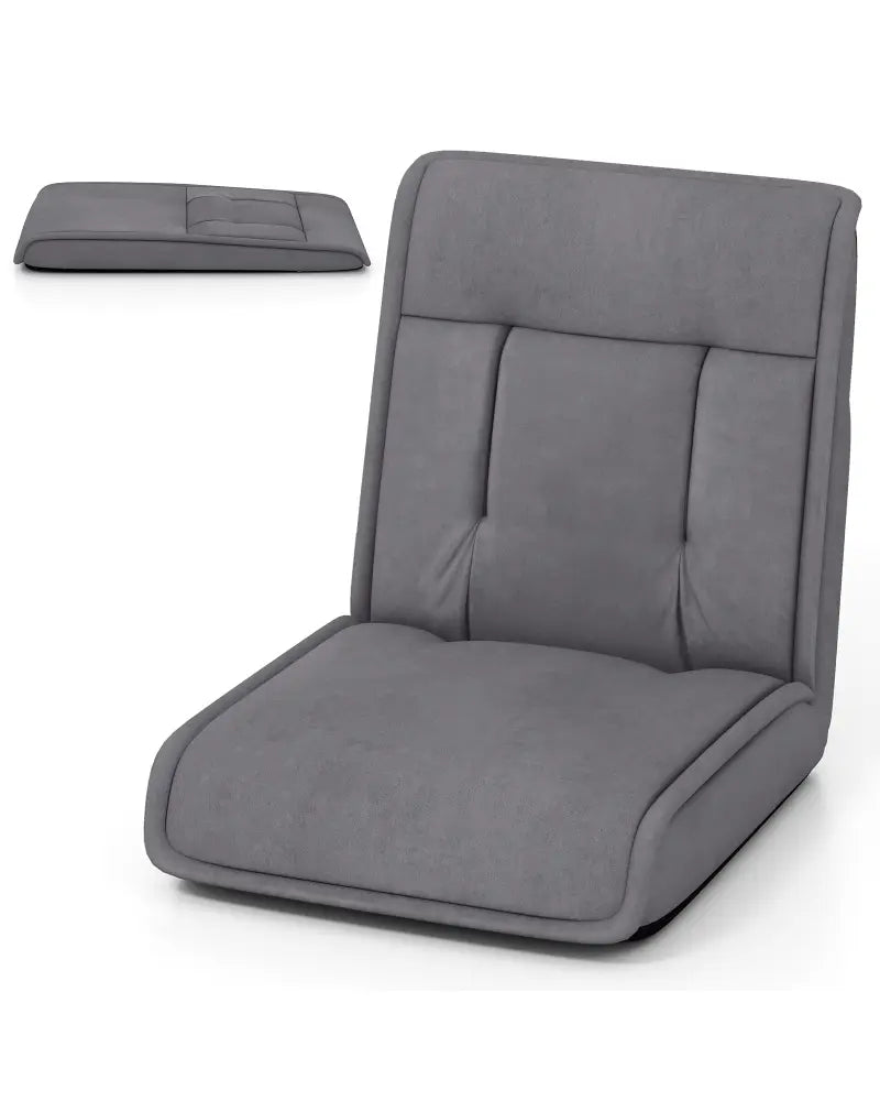 Folding Floor Chair Convertible Lazy Chair with 14-Poistion Adjustable Backrest-Gray - Gray - Floor Chairs