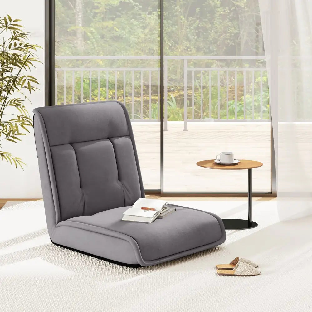 Folding Floor Chair Convertible Lazy Chair with 14-Poistion Adjustable Backrest-Gray - Gray - Floor Chairs