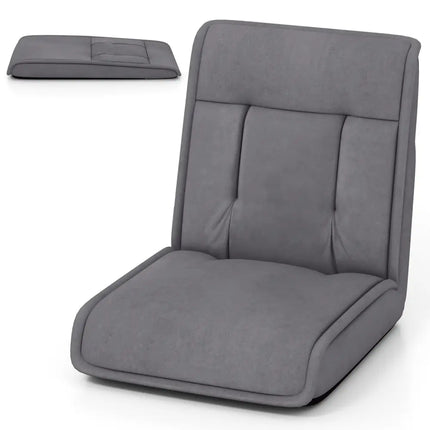 Folding Floor Chair Convertible Lazy Chair with 14-Poistion Adjustable Backrest-Gray - Gray - Floor Chairs
