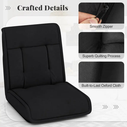 Folding Floor Chair Convertible Lazy Chair with 14-Poistion Adjustable Backrest-Black - Black - Floor Chairs