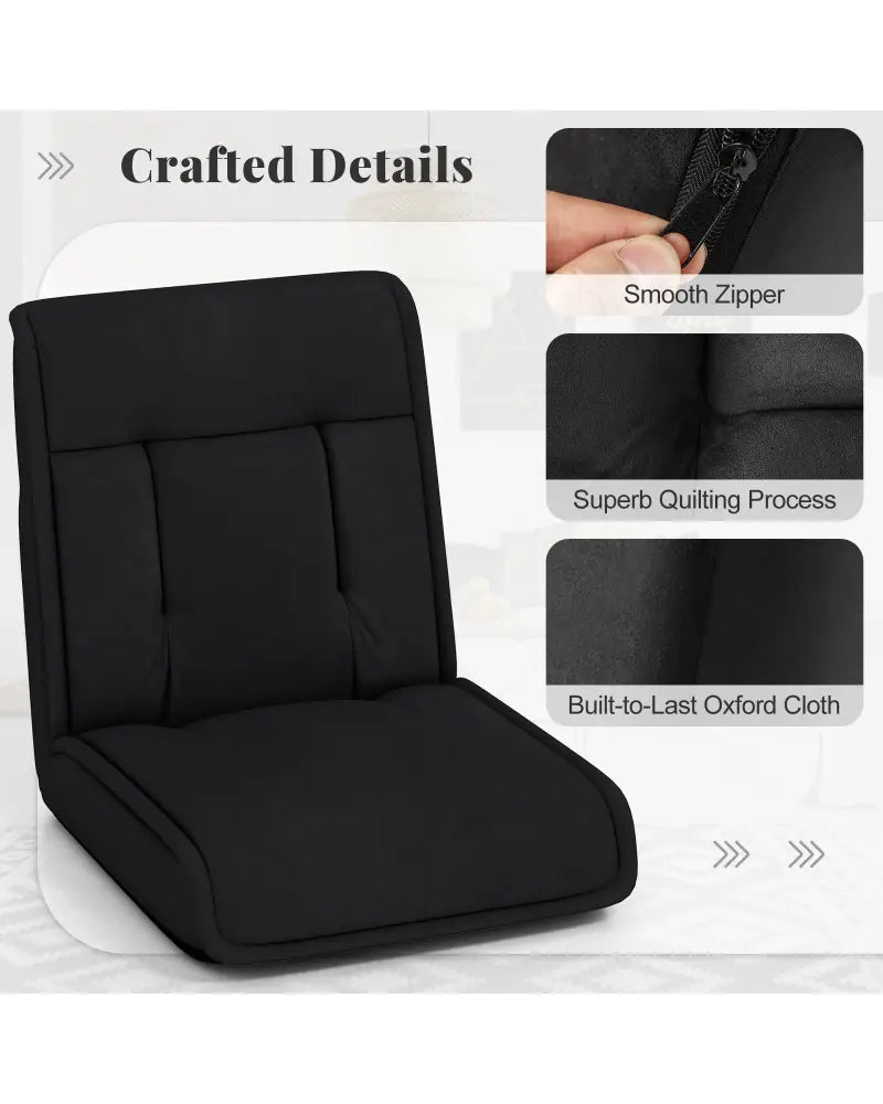 Folding Floor Chair Convertible Lazy Chair with 14-Poistion Adjustable Backrest-Black - Black - Floor Chairs