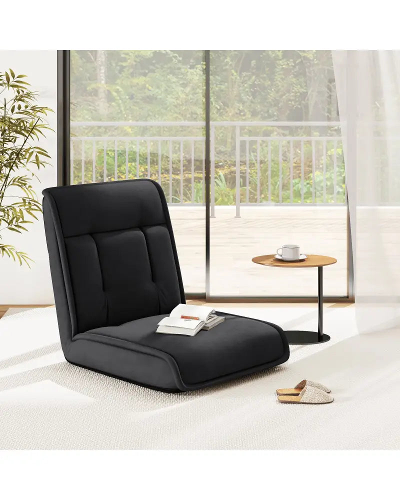 Folding Floor Chair Convertible Lazy Chair with 14-Poistion Adjustable Backrest-Black - Black - Floor Chairs
