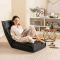 Folding Floor Chair Convertible Lazy Chair with 14-Poistion Adjustable Backrest-Black - Black - Floor Chairs