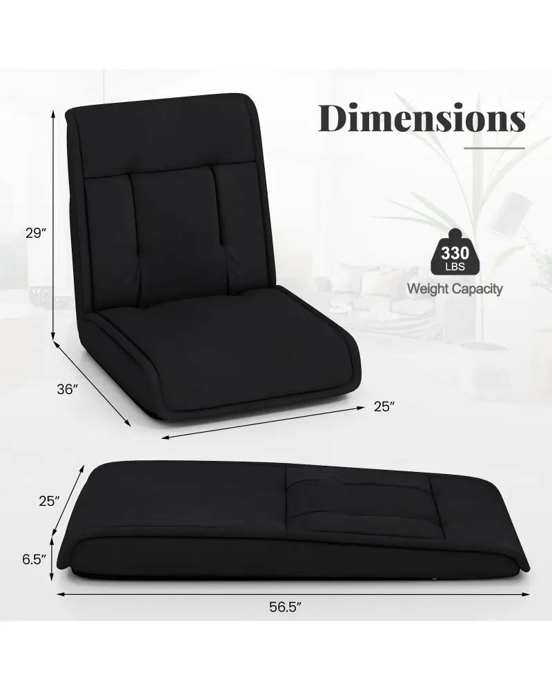 Folding Floor Chair Convertible Lazy Chair with 14-Poistion Adjustable Backrest-Black - Black - Floor Chairs