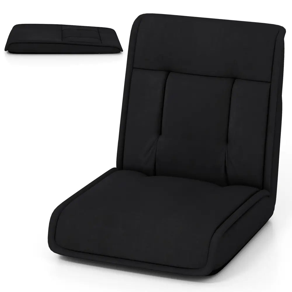 Folding Floor Chair Convertible Lazy Chair with 14-Poistion Adjustable Backrest-Black - Black - Floor Chairs