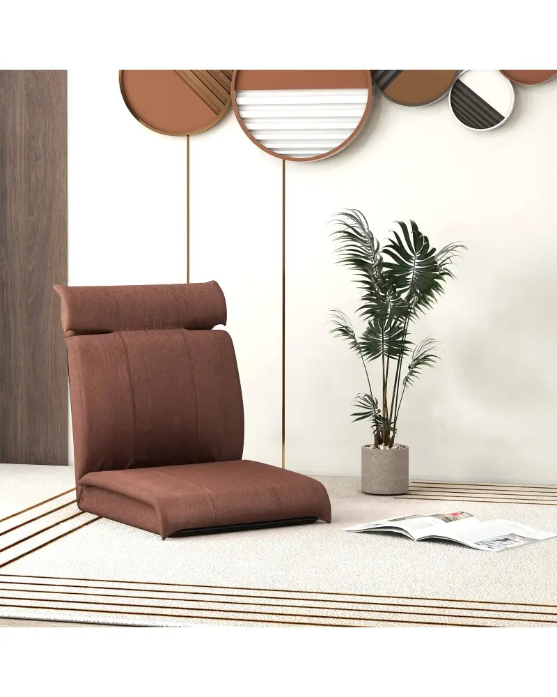 Folding Floor Chair with 14-Poistion Adjustable Backrest and 5-Position Adjustable Headrest-Brown - Brown - Floor Chairs